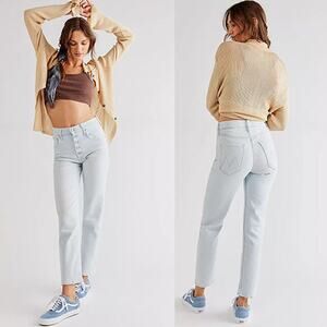 Mother Pixie Tomcat Ankle Stretch Denim High-Rise Straight Jeans Light Size: 24